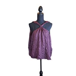 Frame Draped Textured Silk Halter Top Lined Cabernet Purple Size XL